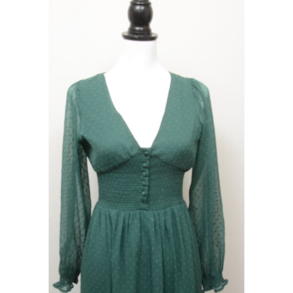 Patrons of Peace Altura Maxi Dress Green Swiss Dot‎ Puff Sleeve Boho Fairy SM - Picture 8 of 13